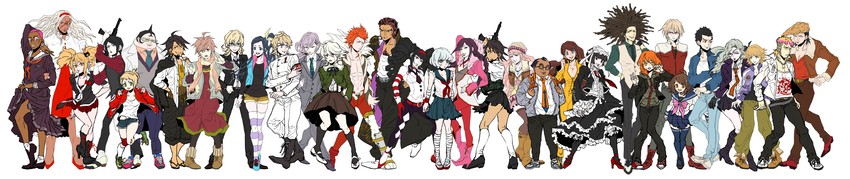 kirigiri kyoko, enoshima junko, barnaby brooks jr., kaburagi t. kotetsu, naegi makoto, and 27 more (danganronpa and 2 more) drawn by kounaien