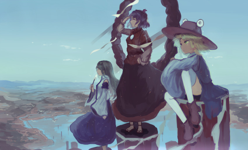 kochiya sanae, moriya suwako, and yasaka kanako (touhou) drawn by mifuru