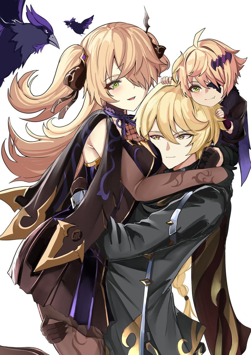 aether, fischl, and oz (genshin impact) drawn by tian_kazuki