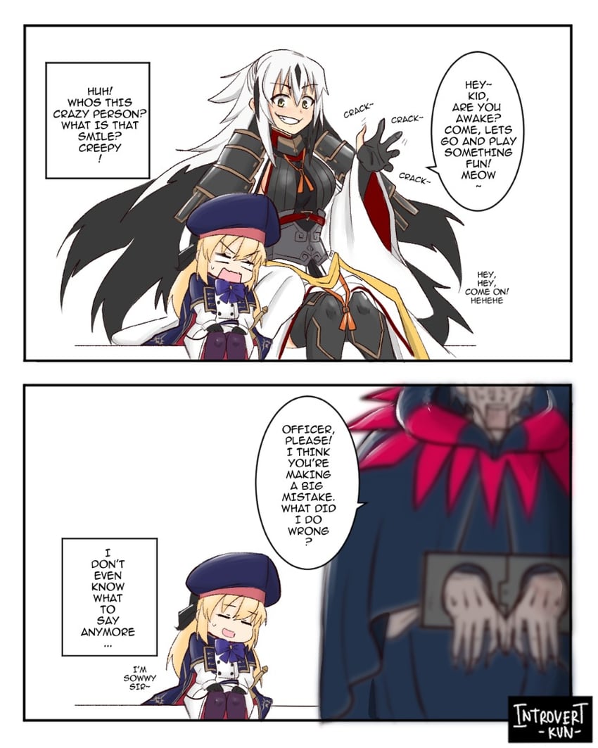 artoria pendragon, artoria caster, gilles de rais, and nagao kagetora (fate and 1 more) drawn by introvert-kun