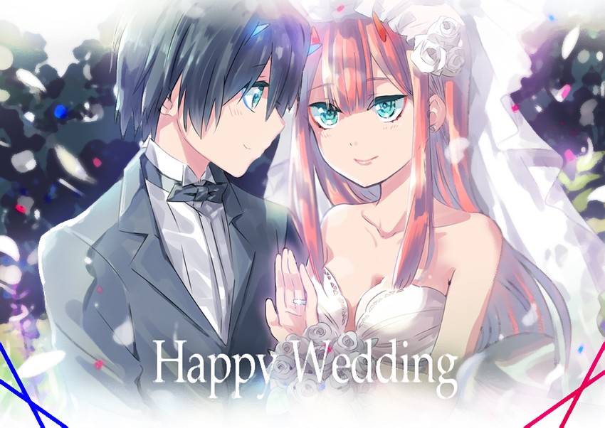 zero two and hiro (darling in the franxx) drawn by futami_(futamito)