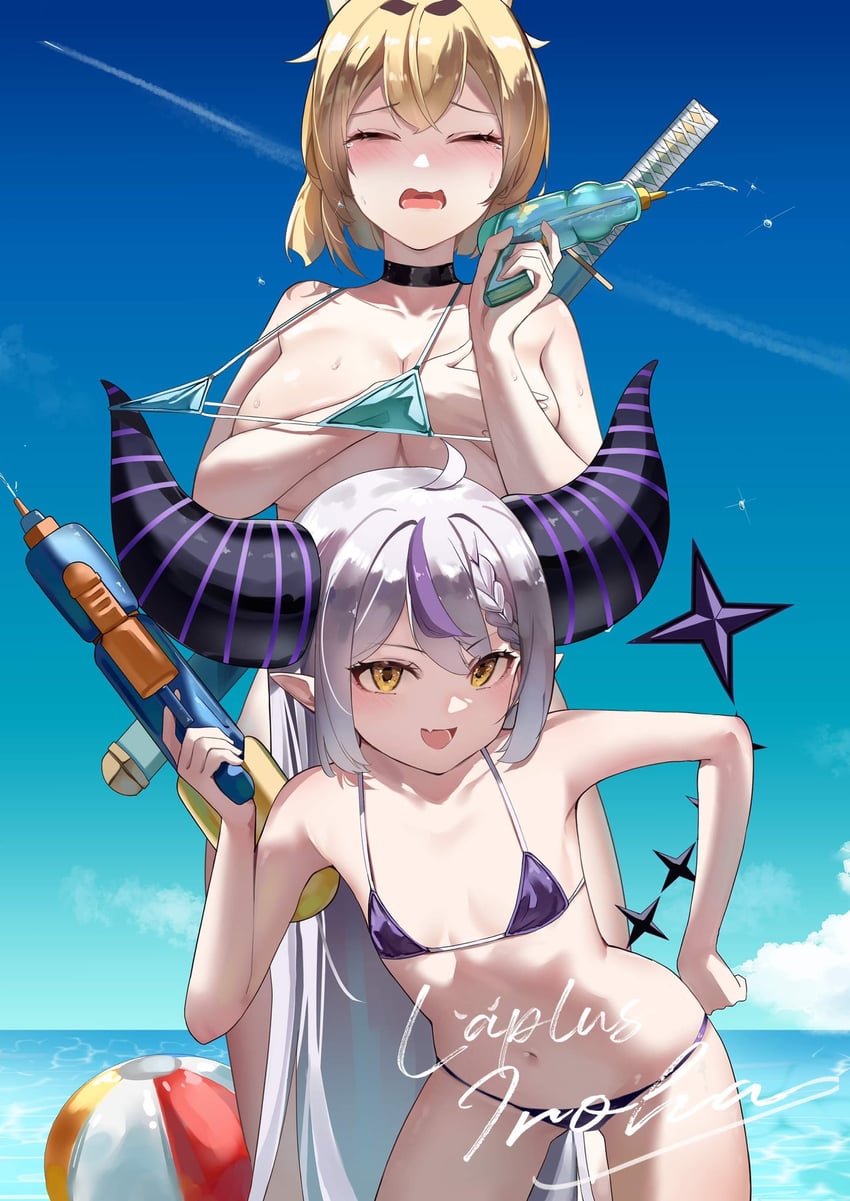 la+ darknesss and kazama iroha (hololive) drawn by donggua_bing_cha