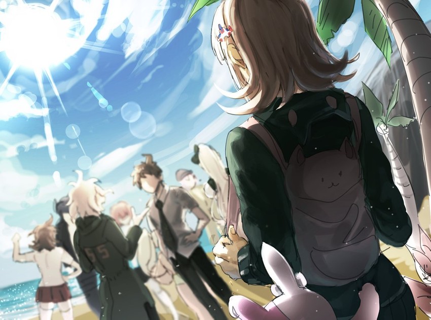 nanami chiaki, komaeda nagito, hinata hajime, monomi, sonia nevermind, and 4 more (danganronpa and 2 more) drawn by doggye_(zginrwsn)