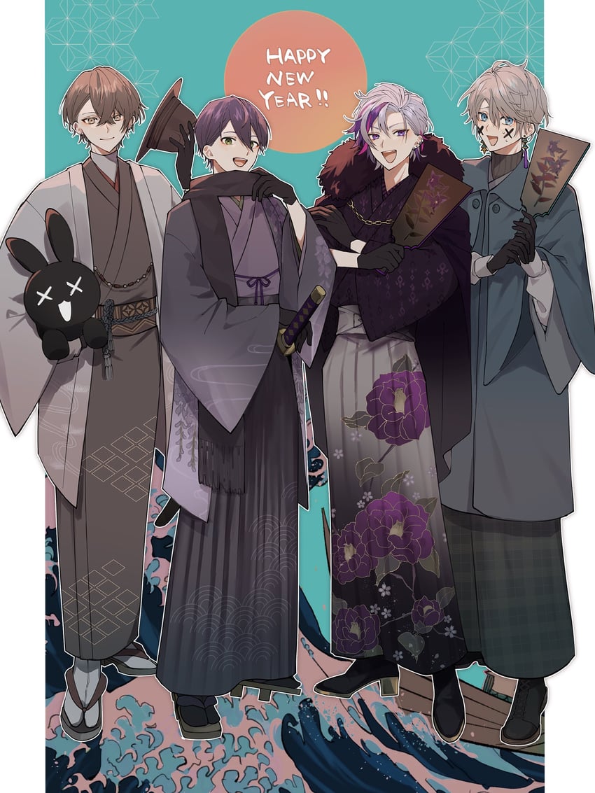 kenmochi touya, fuwa minato, kagami hayato, and kaida haru (nijisanji) drawn by saw_(dtn_error)