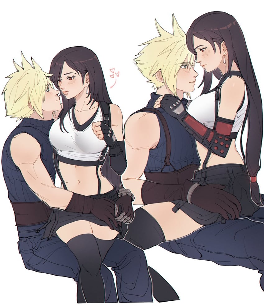 tifa lockhart and cloud strife (final fantasy and 2 more) drawn by pudelmudel