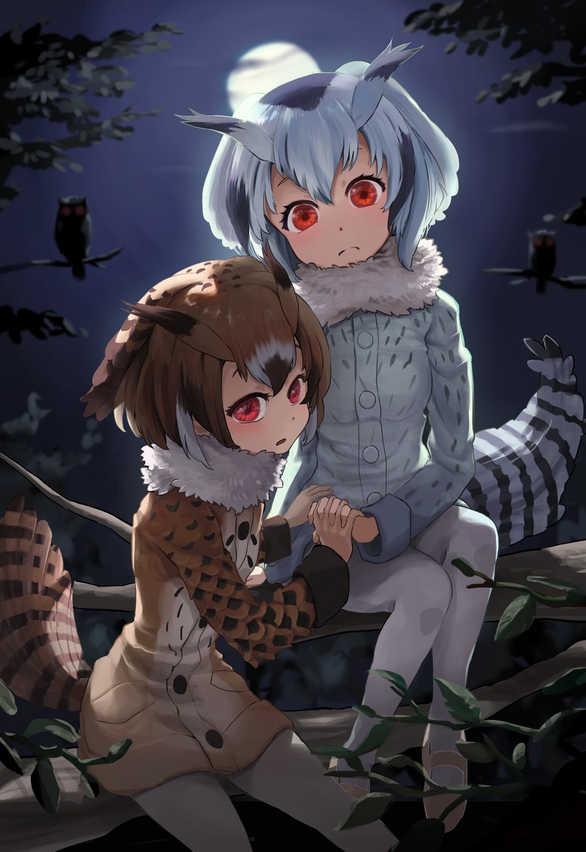 northern white-faced owl and eurasian eagle owl (kemono friends) drawn by melaton