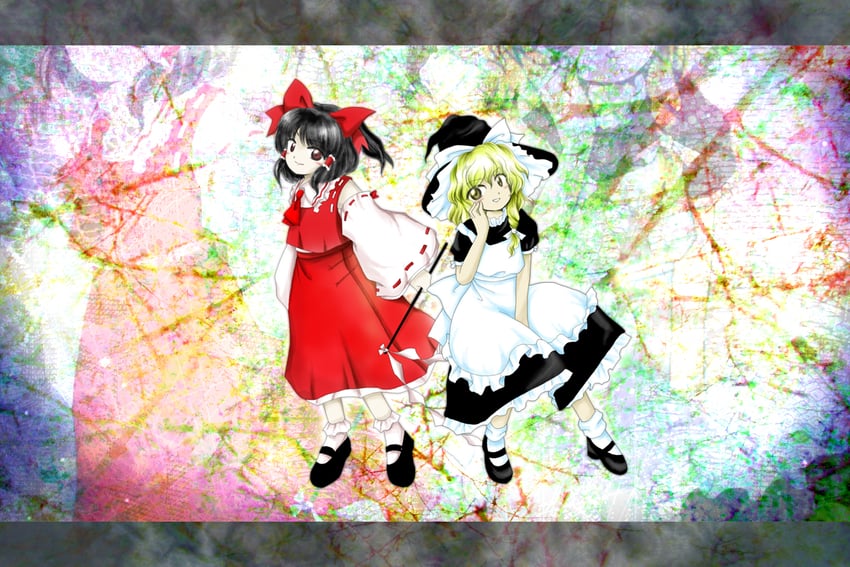 hakurei reimu and kirisame marisa (touhou and 1 more) drawn by medinki