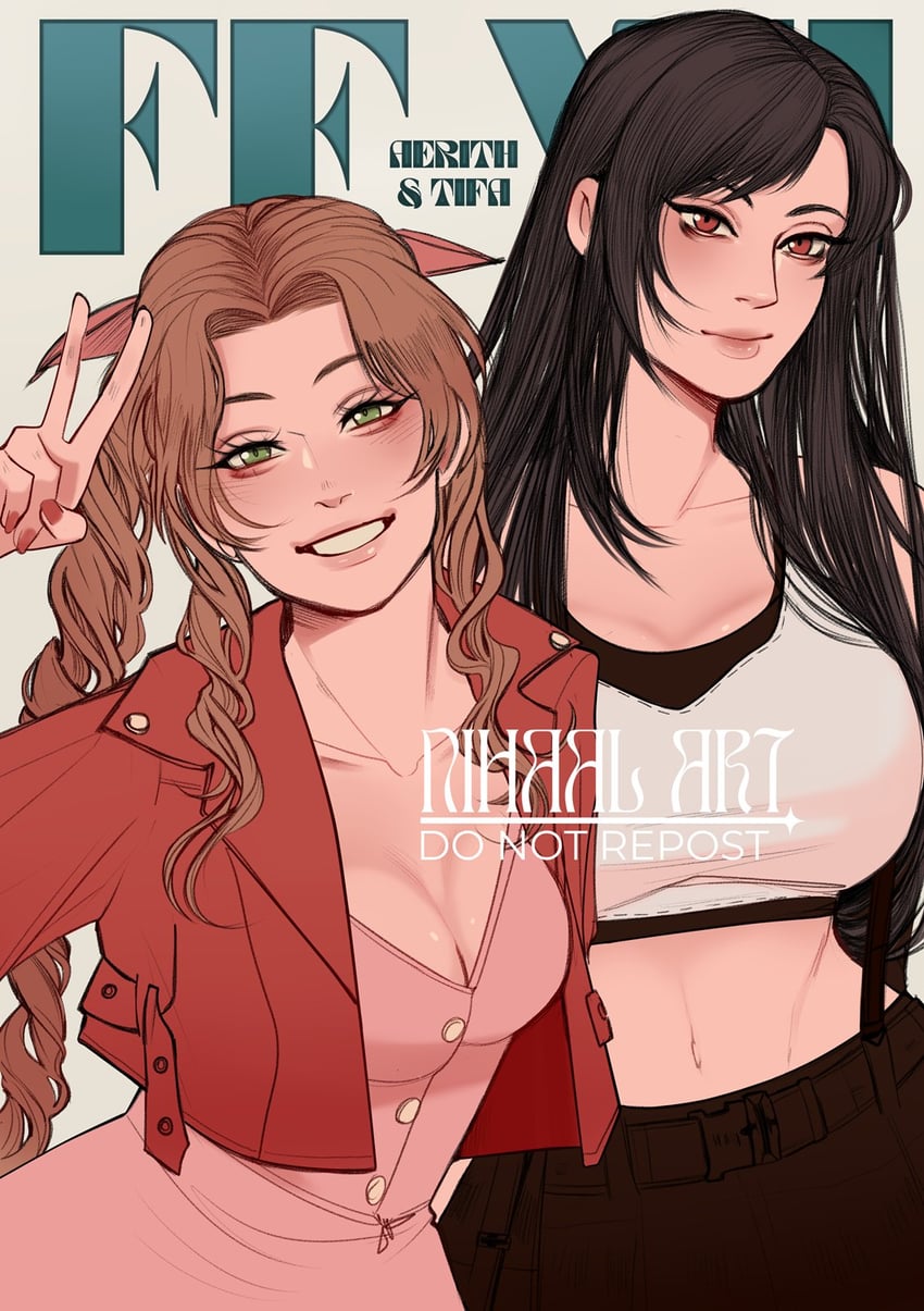 tifa lockhart and aerith gainsborough (final fantasy and 2 more) drawn by nihaalart