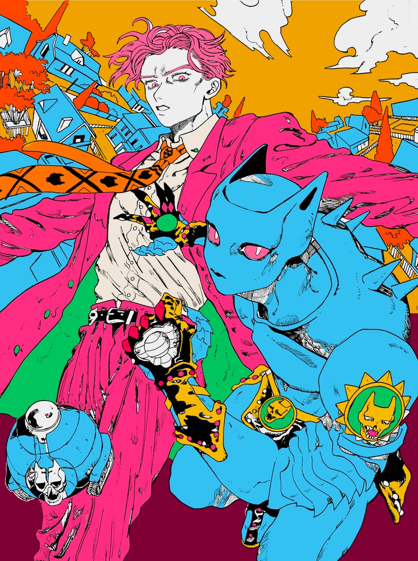 kira yoshikage, killer queen, and sheer heart attack (jojo no kimyou na bouken and 1 more) drawn by user_xjny2857