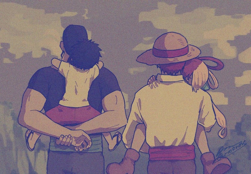 monkey d. luffy, uta, shanks, and benn beckman (one piece and 1 more) drawn by sagemaru-br