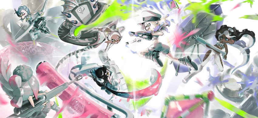 shiver, marina, callie, frye, marie, and 2 more (splatoon and 1 more) drawn by aramaki_spla