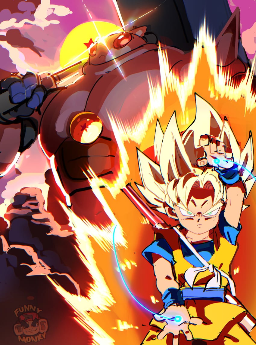 son goku and tamagami number 3 (dragon ball and 1 more) drawn by funnismonkis