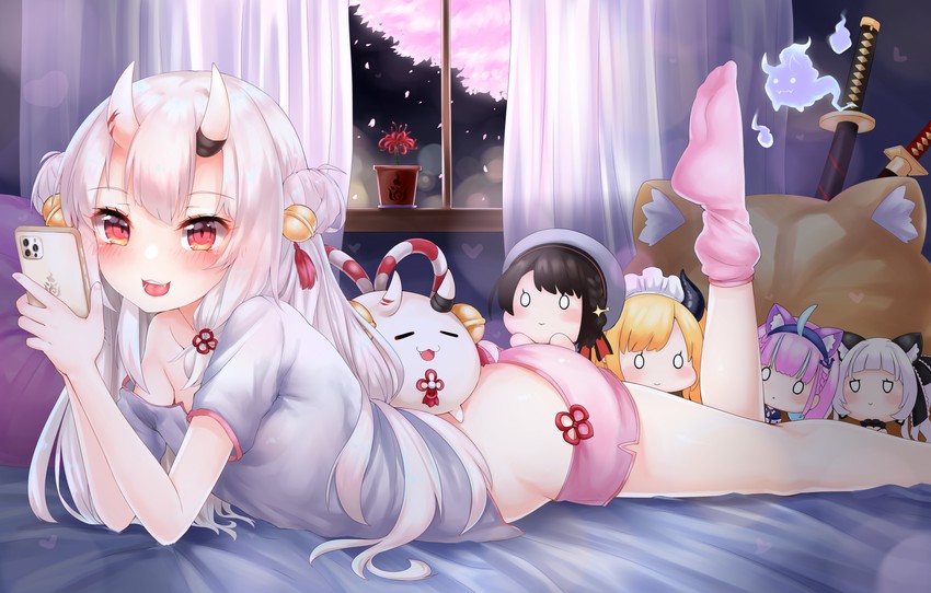 minato aqua, oozora subaru, murasaki shion, nakiri ayame, yuzuki choco, and 1 more (hololive) drawn by kaede_haya_(lo0831lo)