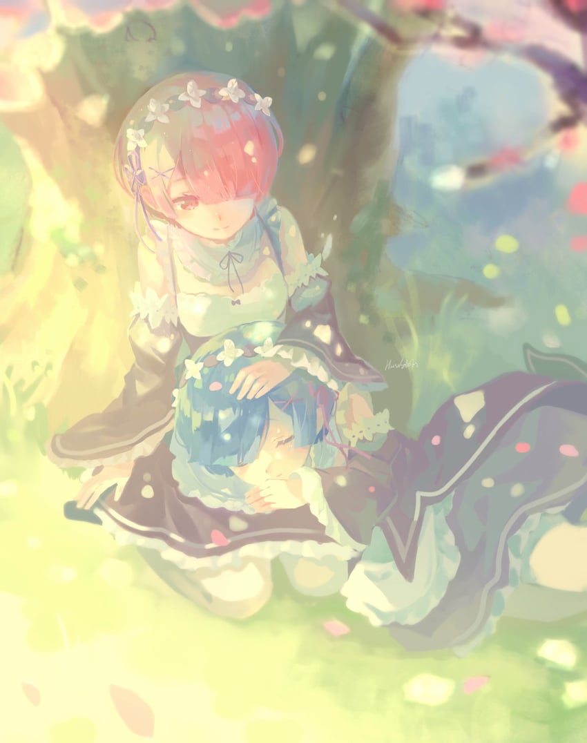 rem and ram (re:zero kara hajimeru isekai seikatsu) drawn by harusabin