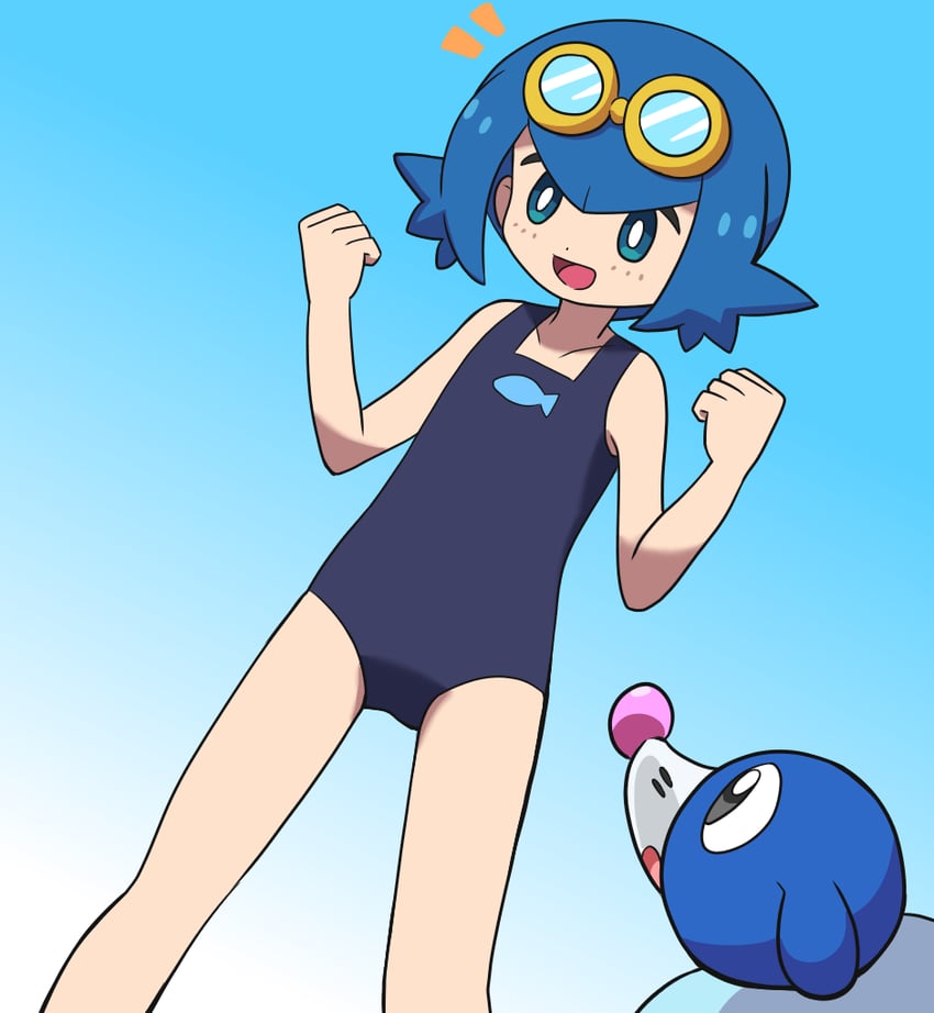 lana and popplio (pokemon and 1 more) drawn by takamame
