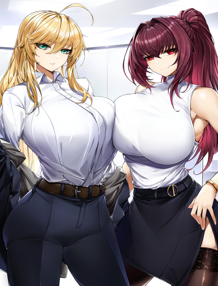 artoria pendragon and scathach (fate and 1 more) drawn by casul