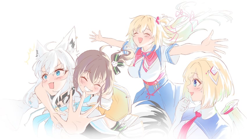shirakami fubuki, natsuiro matsuri, akai haato, and aki rosenthal (hololive) drawn by stoonrivaa