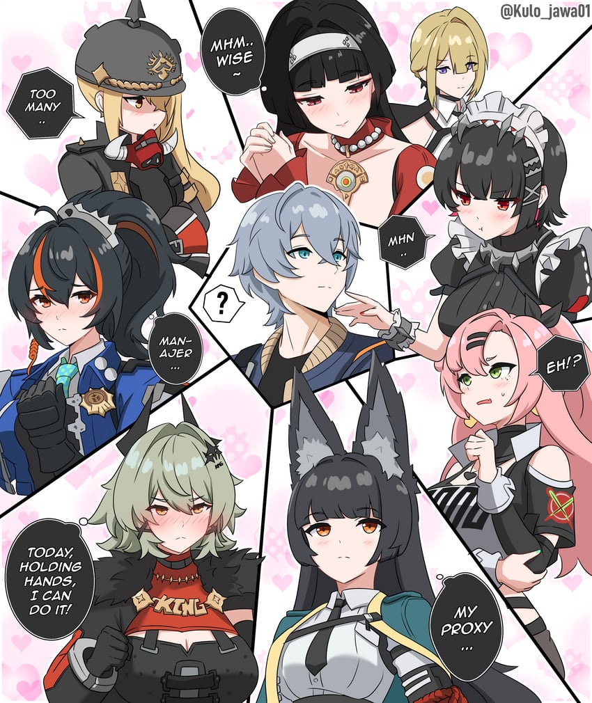ellen joe, hoshimi miyabi, wise, nicole demara, zhu yuan, and 4 more (zenless zone zero) drawn by kulojawa