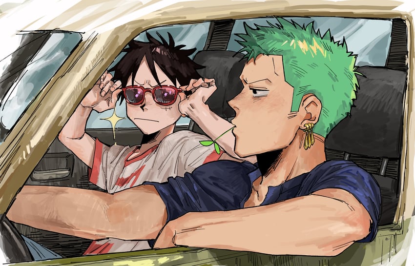 monkey d. luffy and roronoa zoro (one piece) drawn by nsozp