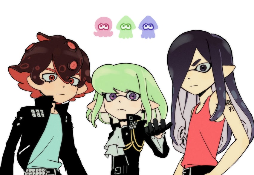inkling player character, octoling player character, inkling boy, lio fotia, octoling boy, and 2 more (splatoon and 1 more) drawn by aktn