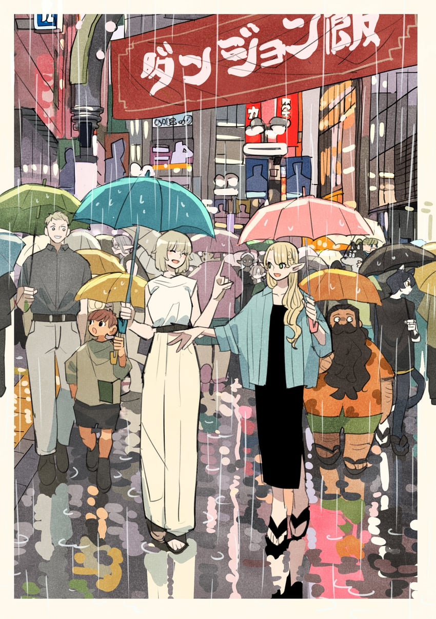 marcille donato, falin touden, laios touden, senshi, mithrun, and 5 more (dungeon meshi) drawn by takeuchi_ryousuke