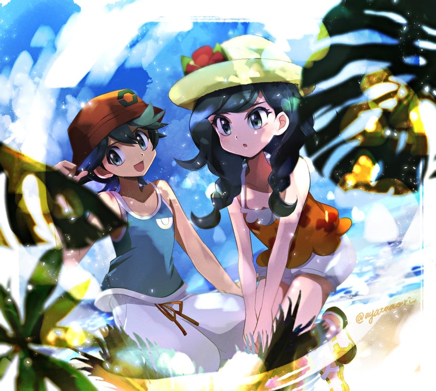 selene and elio (pokemon and 1 more) drawn by ayateaori