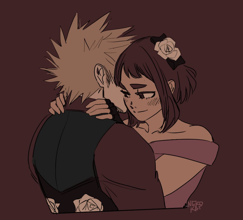 uraraka ochaco and bakugou katsuki (boku no hero academia) drawn by nekokat42