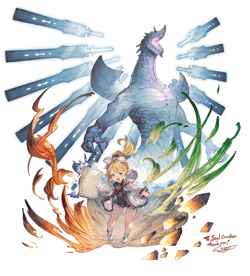 warrior of light, summoner, and bahamut (final fantasy and 1 more) drawn by ayacho