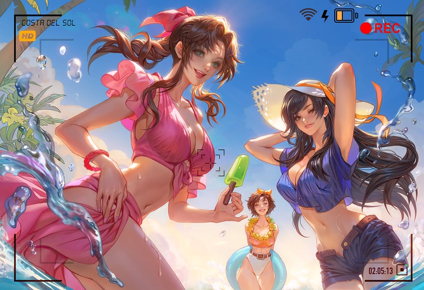 tifa lockhart, aerith gainsborough, and yuffie kisaragi (final fantasy and 3 more) drawn by fan_yang_(jiuge)