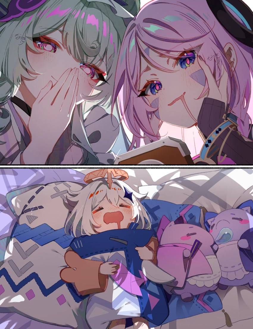 paimon, citlali, yumemizuki mizuki, itzpapa, and citlalin (genshin impact) drawn by nara_nakiri