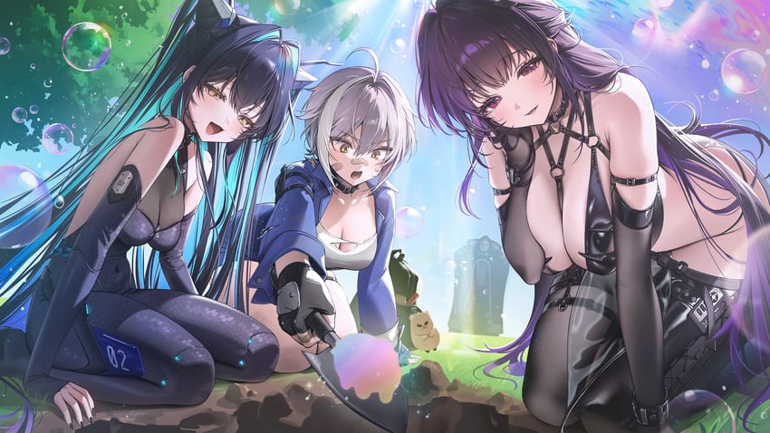little mermaid, mihara, mori, and yuni (goddess of victory: nikke) drawn by zhu_yin_(mannermana)