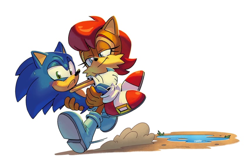 sonic the hedgehog and sally acorn (sonic and 1 more) drawn by starrjoy