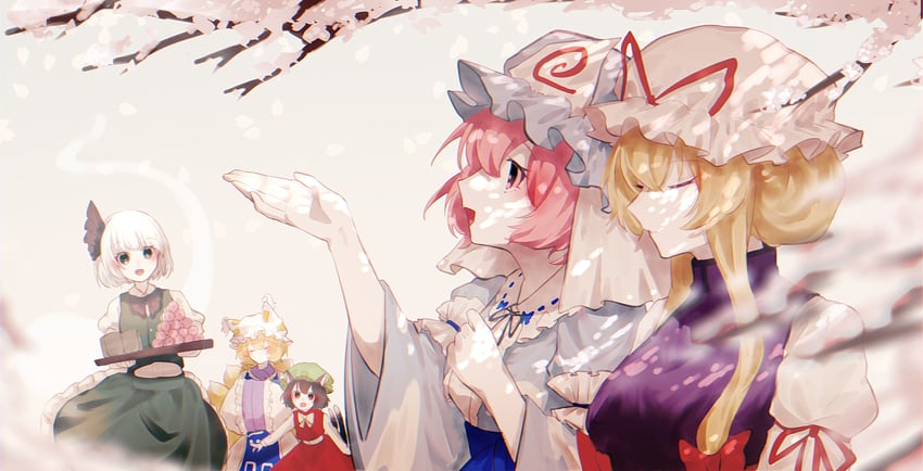 konpaku youmu, yakumo yukari, saigyouji yuyuko, yakumo ran, and chen (touhou and 1 more) drawn by somei_ooo