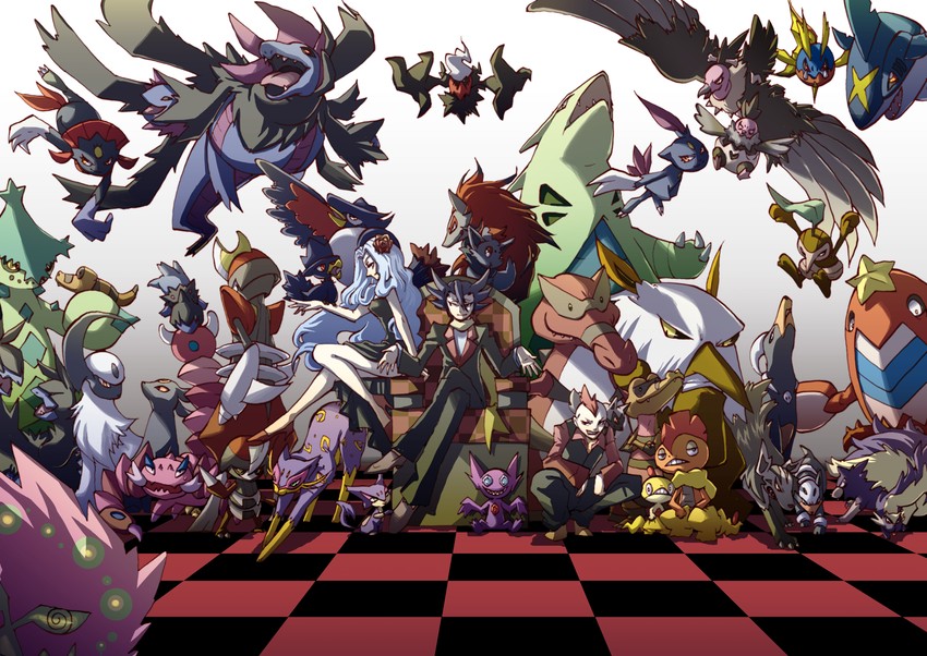 umbreon, absol, zorua, grimsley, darkrai, and 36 more (pokemon and 3 more) drawn by teasage