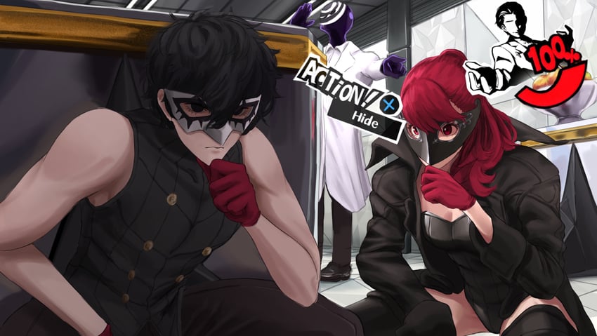 amamiya ren, yoshizawa kasumi, joker, violet, and maruki takuto (persona and 6 more) drawn by andrich_galam