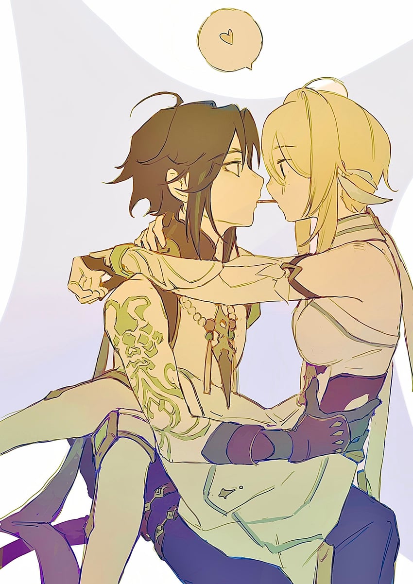 lumine and xiao (genshin impact) drawn by n.s.egg