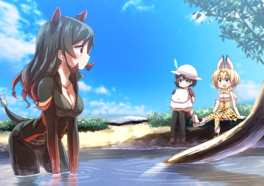 serval, kaban, and hippopotamus (kemono friends) drawn by mizunashi_(second_run)