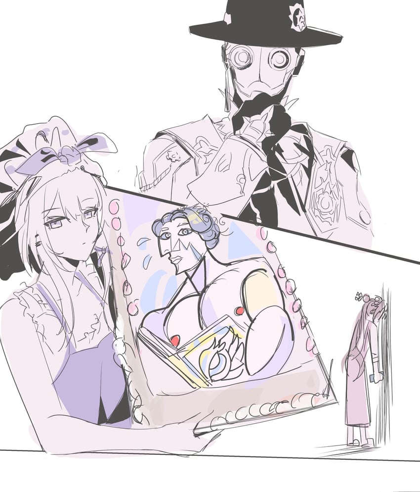 herta, dr. ratio, the herta, ruan mei, and screwllum (honkai and 1 more) drawn by gnarlypzofbread