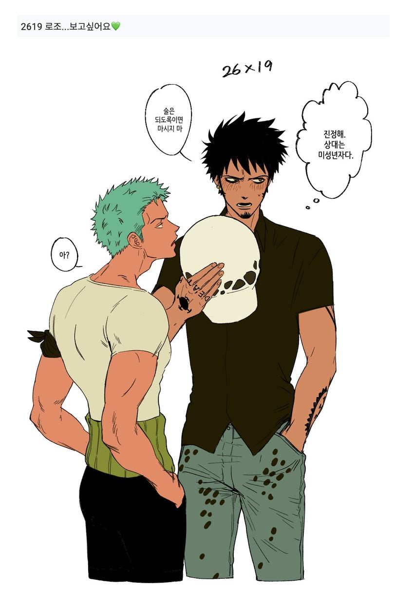 roronoa zoro and trafalgar law (one piece) drawn by nok_(nok_1)