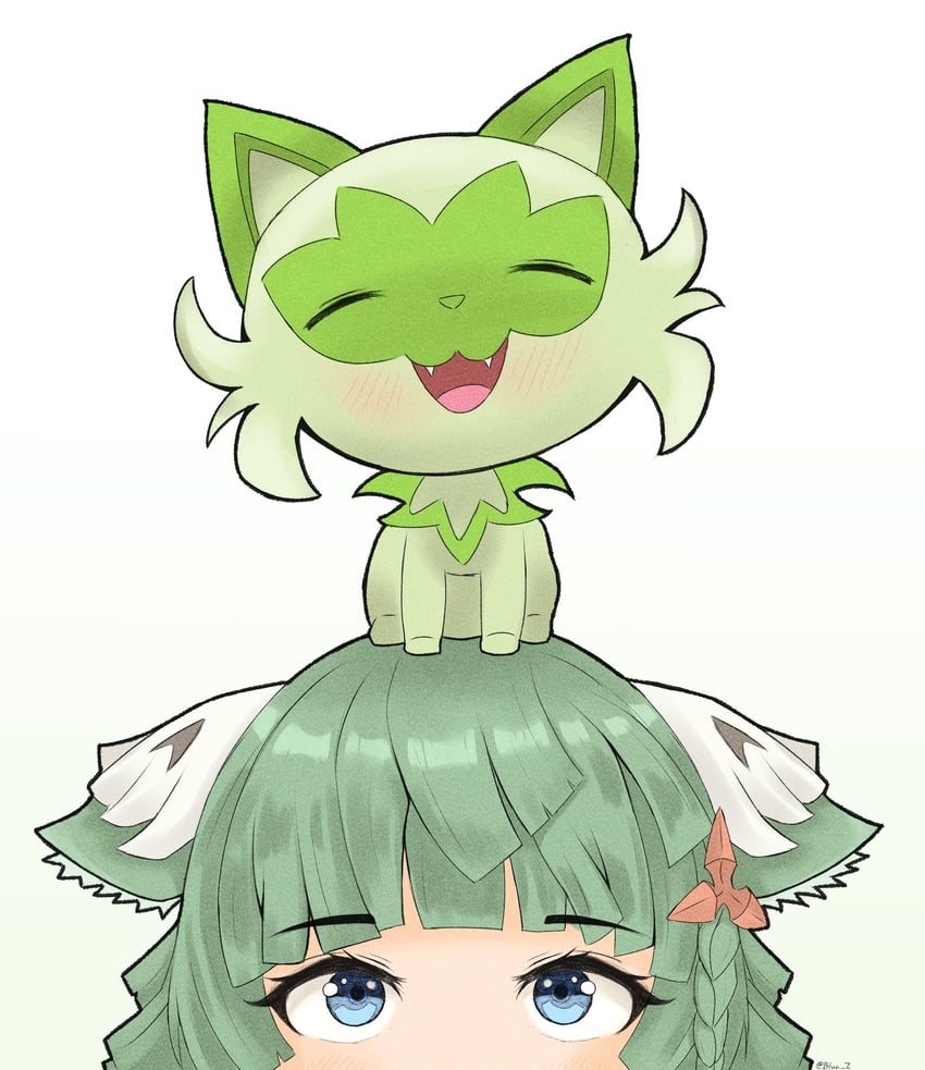 sprigatito and juniper (pokemon and 2 more) drawn by blunz