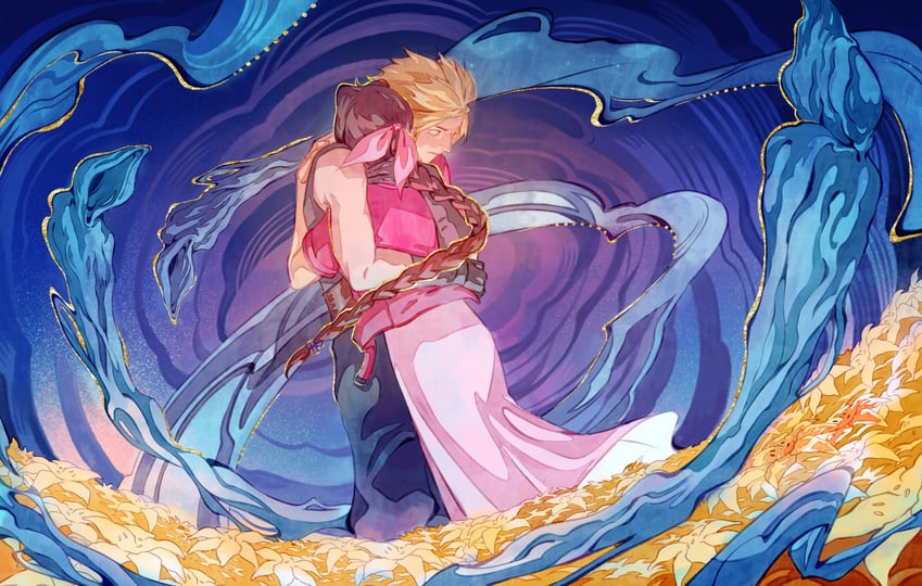 cloud strife, aerith gainsborough, and whispers (final fantasy and 3 more) drawn by 4threset