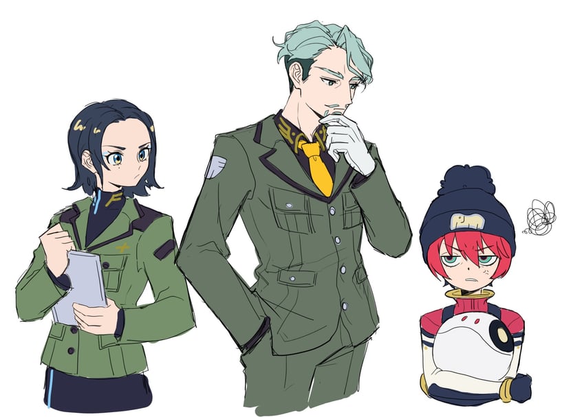 amate yuzuriha, haro, challia bull, and comoli harcourt (gundam and 1 more) drawn by malkang_15