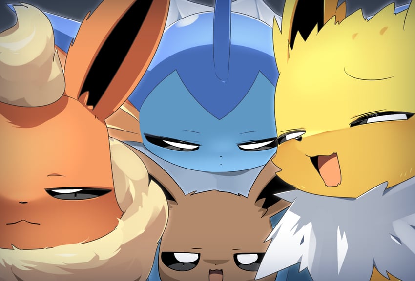 eevee, vaporeon, flareon, and jolteon (pokemon) drawn by lets0020