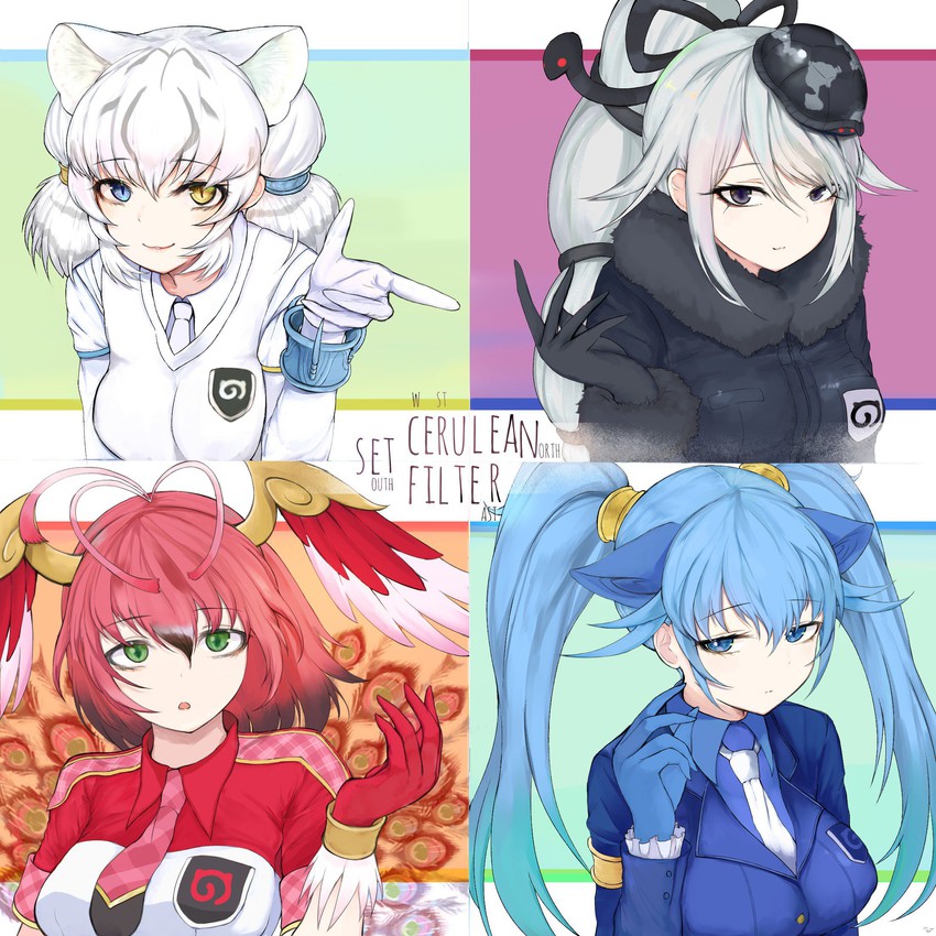 seiryuu, byakko, suzaku, and genbu (kemono friends) drawn by dnsdltkfkd