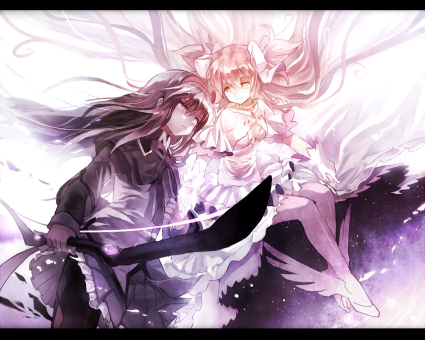 akemi homura, kaname madoka, and ultimate madoka (mahou shoujo madoka magica) drawn by r04315