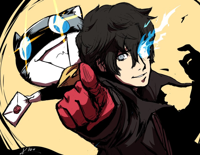 amamiya ren, morgana, and joker (persona and 2 more) drawn by kloudraws