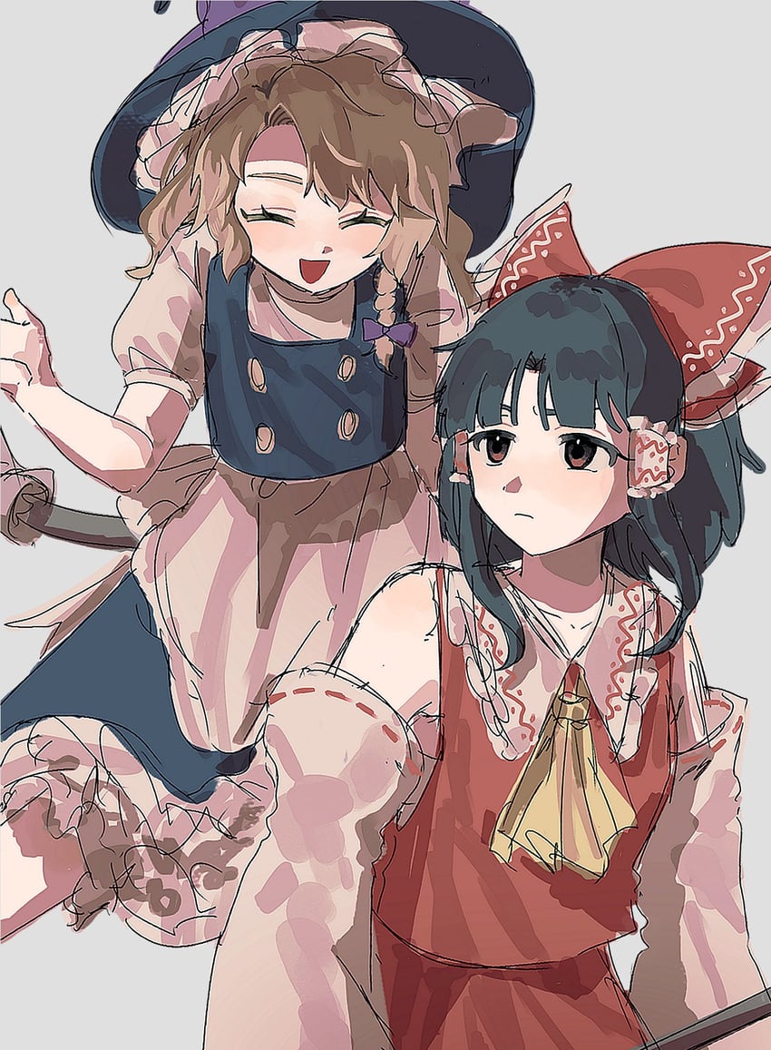 hakurei reimu and kirisame marisa (touhou) drawn by mendako_(mendaco_e)