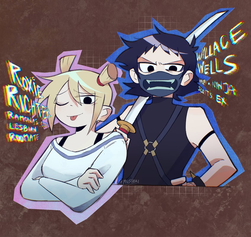 wallace wells and roxie richter (scott pilgrim and 2 more) drawn by mushoki