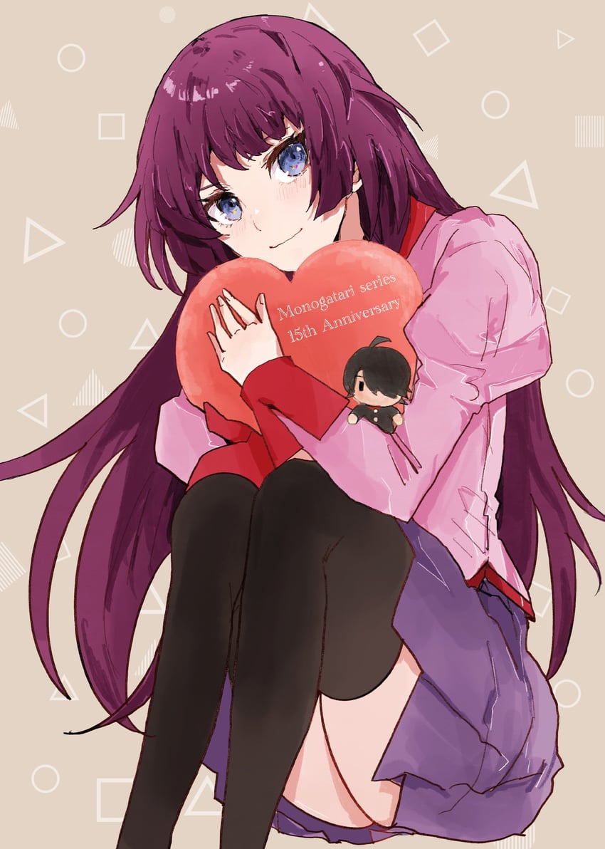 senjougahara hitagi and araragi koyomi (monogatari and 1 more) drawn by valhalla0707