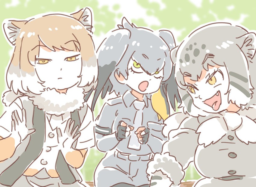shoebill, tibetan fox, and pallas's cat (kemono friends) drawn by mitsumoto_jouji